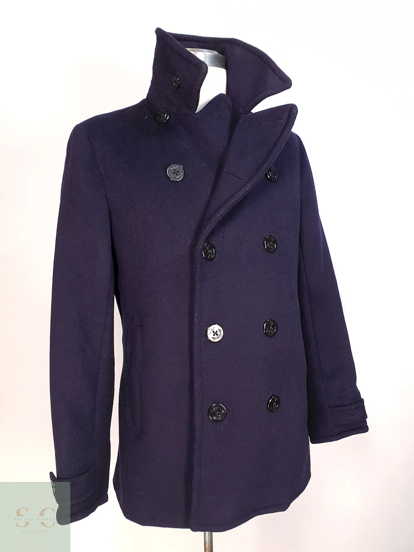 Abrigo Marinero Azul Lands' End Lana Talla SM 2