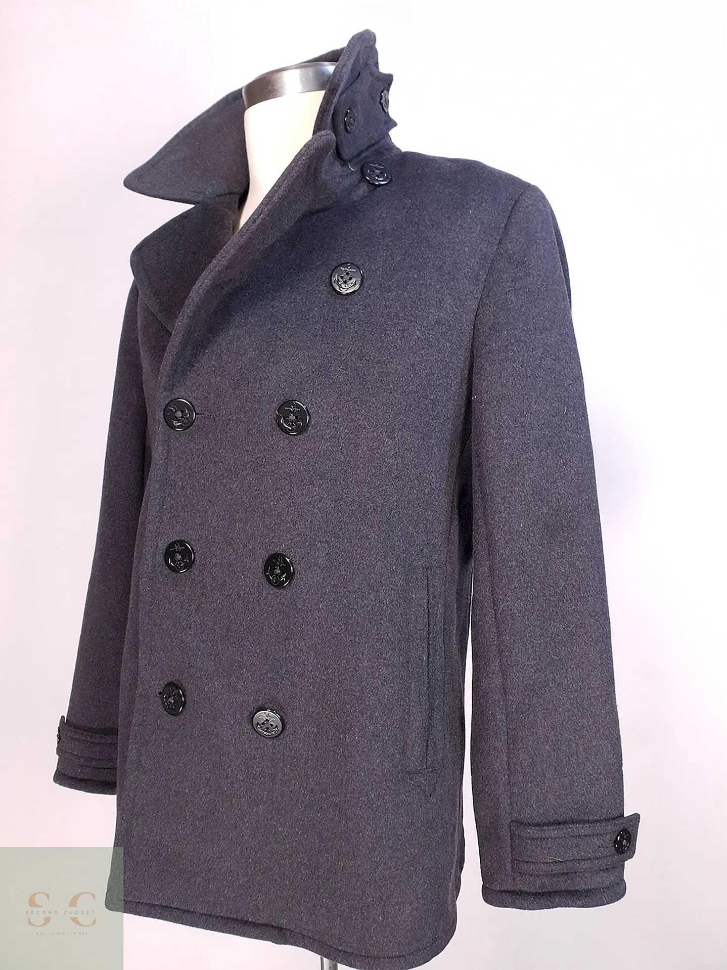 Abrigo Marinero Plomo Lands' End Lana gruesa Talla SM 2