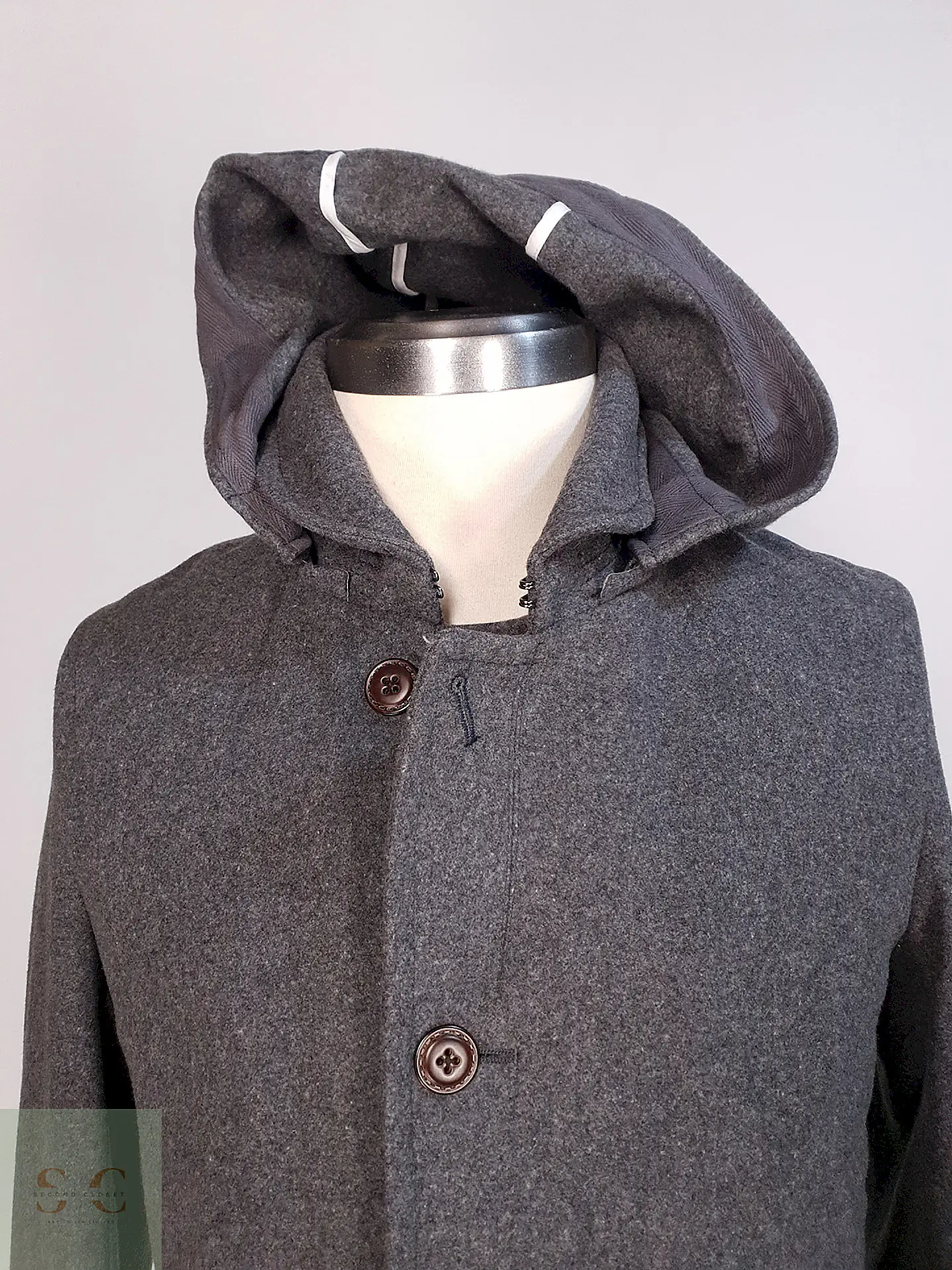 Abrigo Corto Gris Lana Cashmere Mens Melrose con Chaleco Talla SM 6