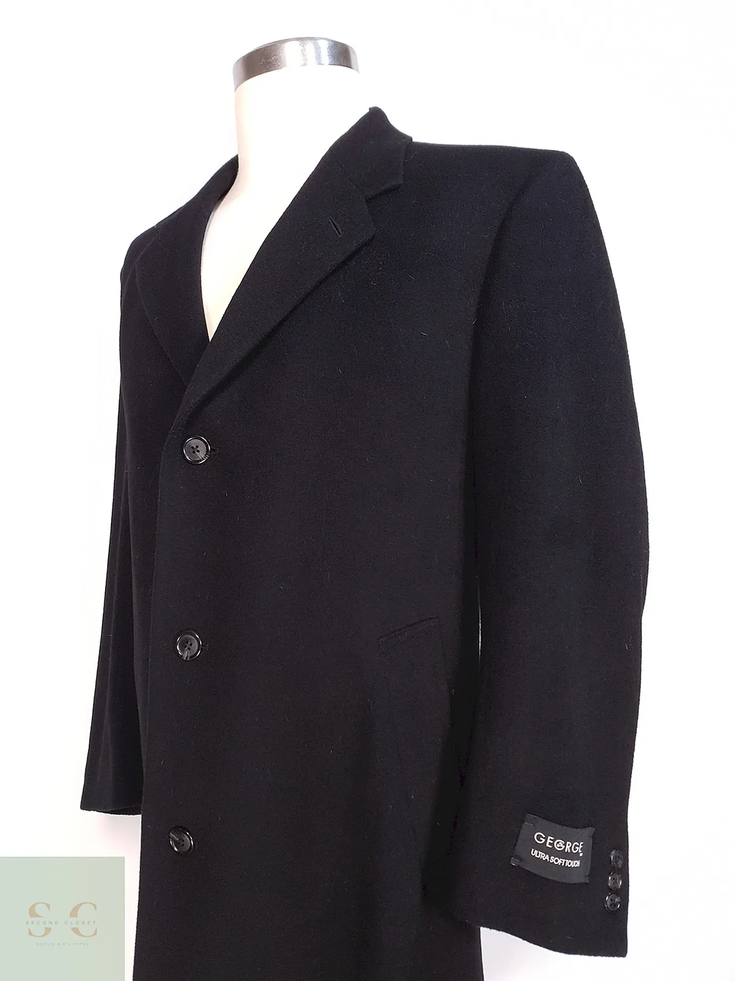 Abrigo Largo Negro Lana George Talla XL 6