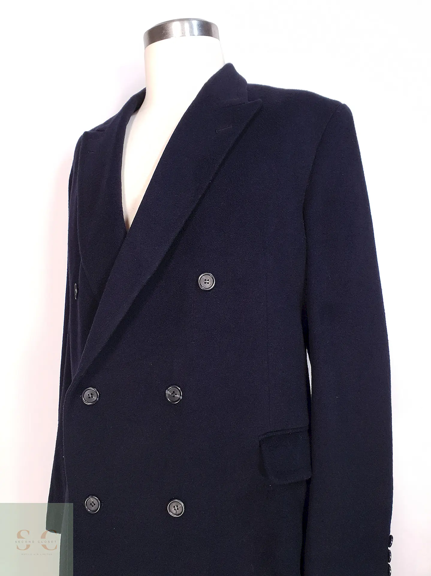Abrigo Cruzado Largo Azul James Whitehead Lana Cashmere Talla XL 7