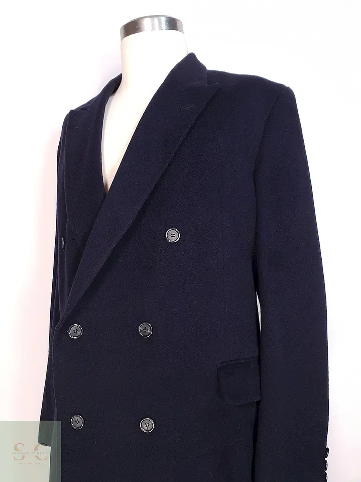 Abrigo Cruzado Largo Azul James Whitehead Lana Cashmere Talla XL 7