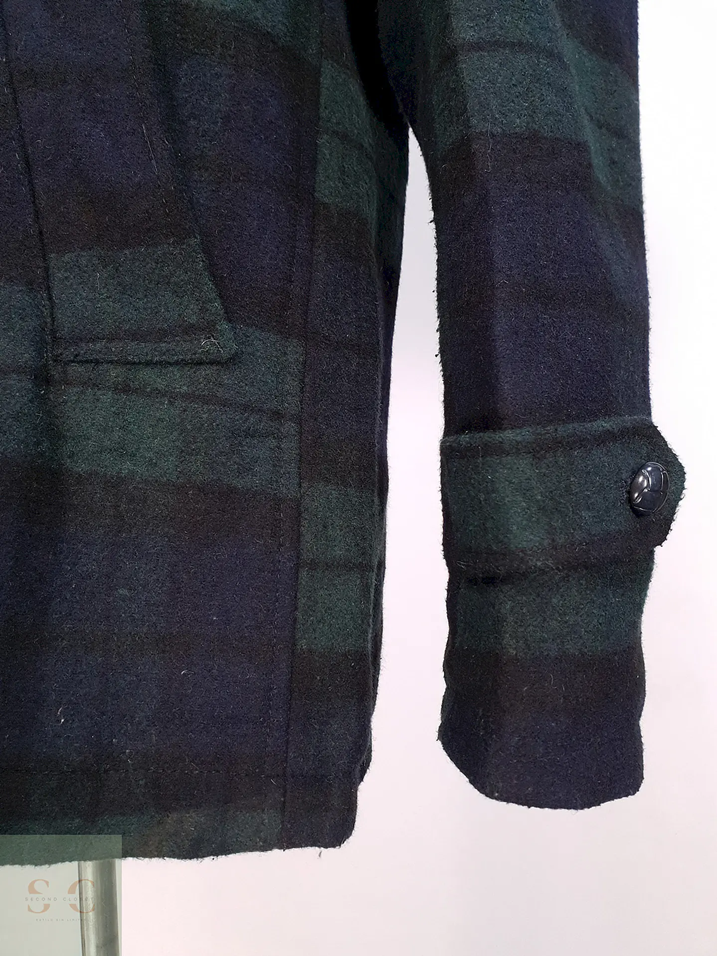 Abrigo Japonés GU Cuadrillé Verde azul Lana Talla S 7