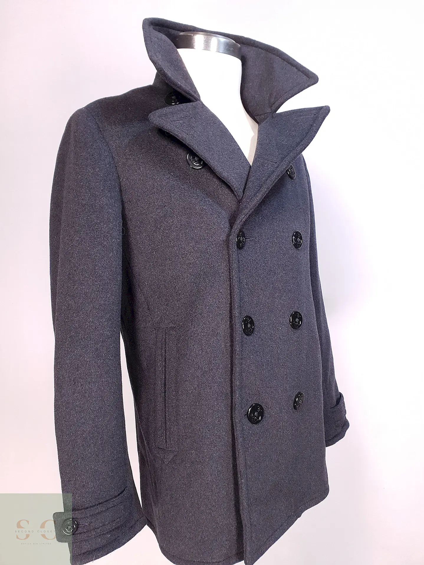 Abrigo Marinero Plomo Lands' End Lana gruesa Talla SM 7