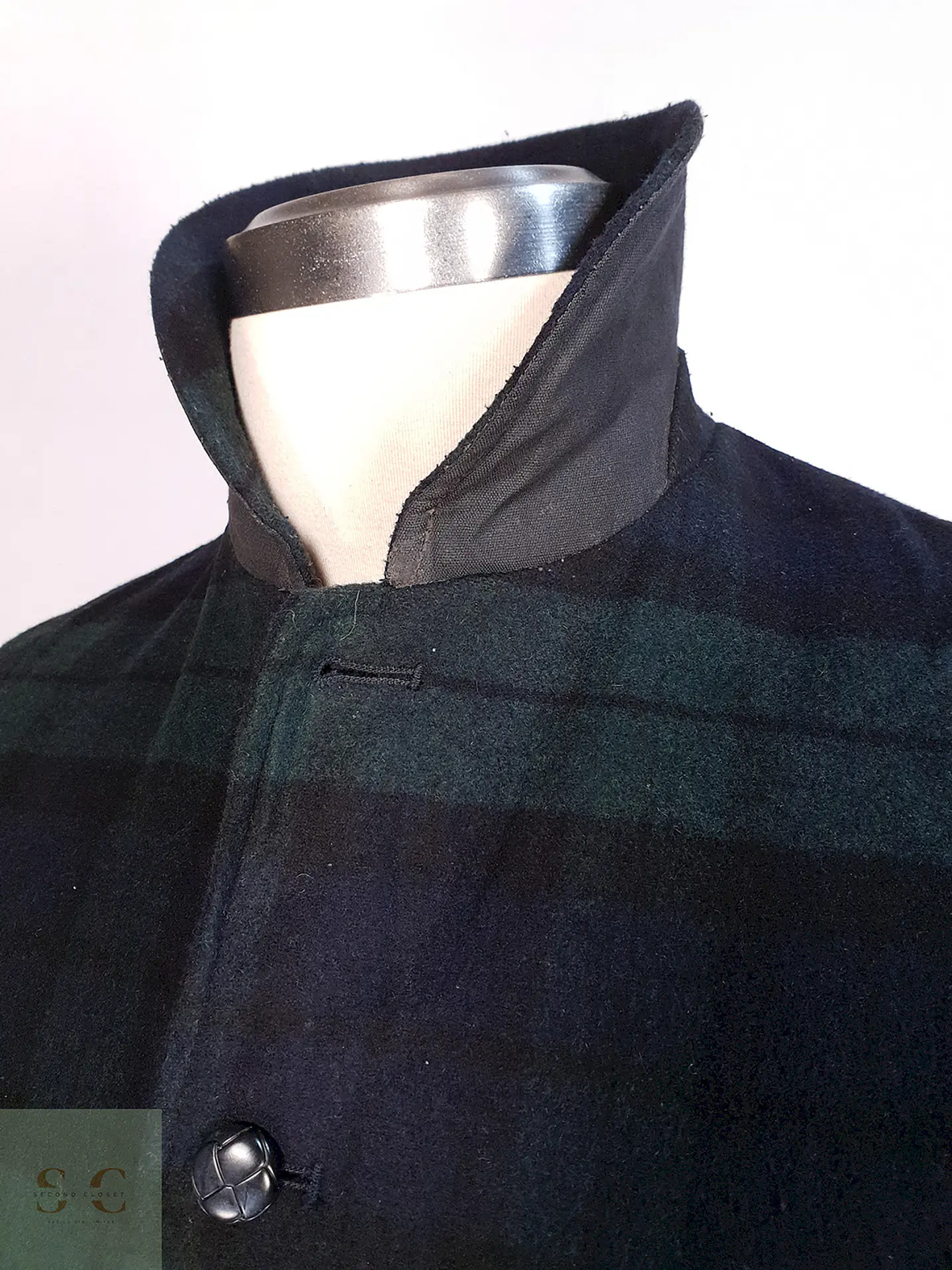 Abrigo Japonés GU Cuadrillé Verde azul Lana Talla S 4