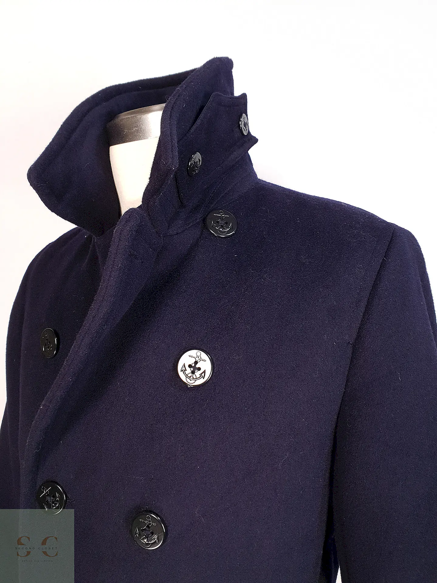 Abrigo Marinero Azul Lands' End Lana Talla SM 5