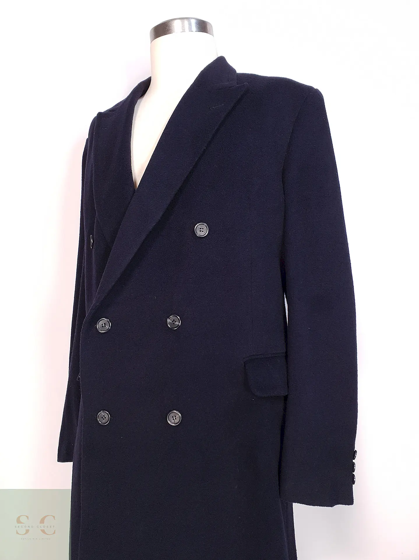 Abrigo Cruzado Largo Azul James Whitehead Lana Cashmere Talla XL 9