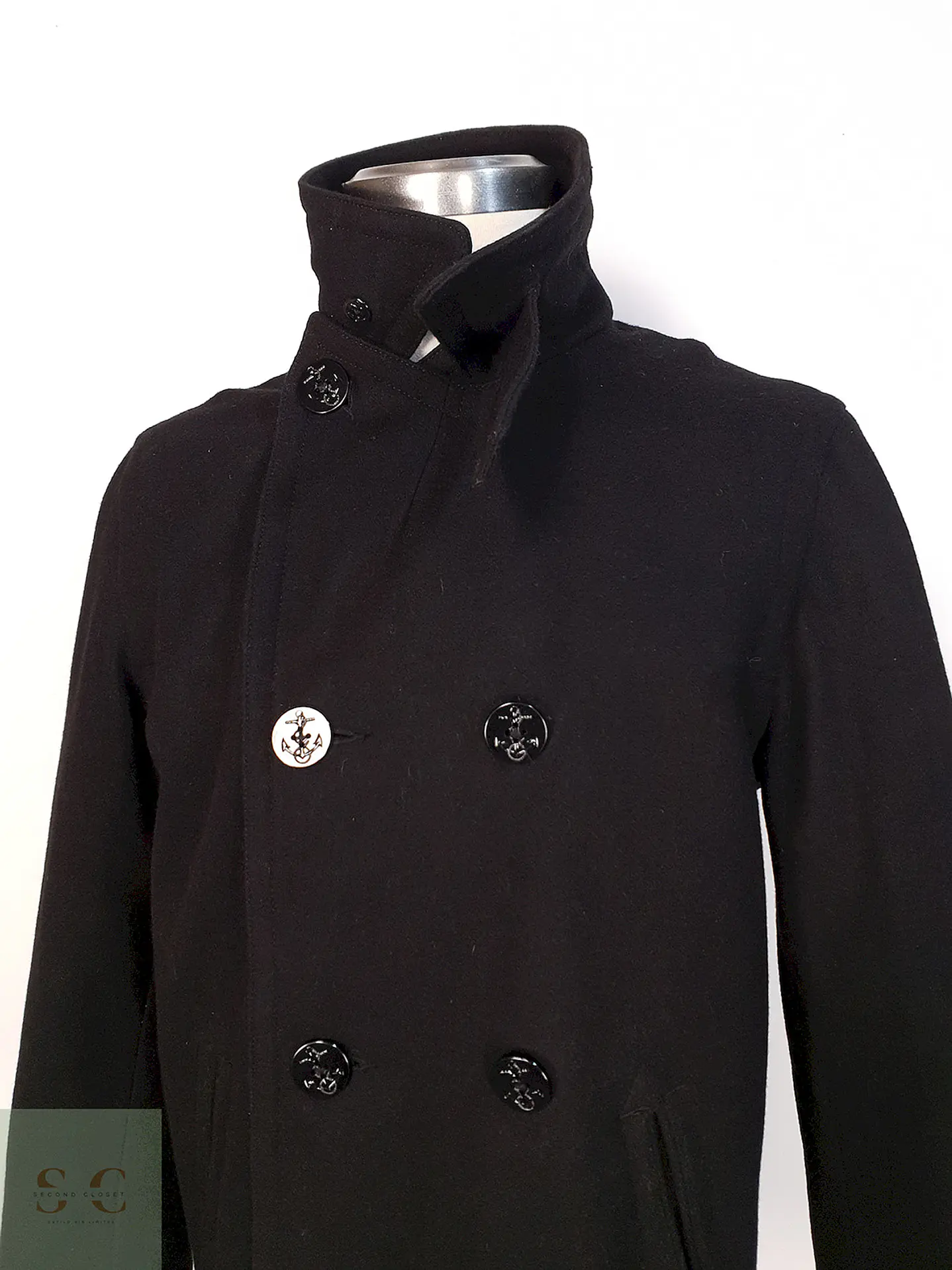 Abrigo Marinero Negro Old Navy Lana Virgen Talla L 5