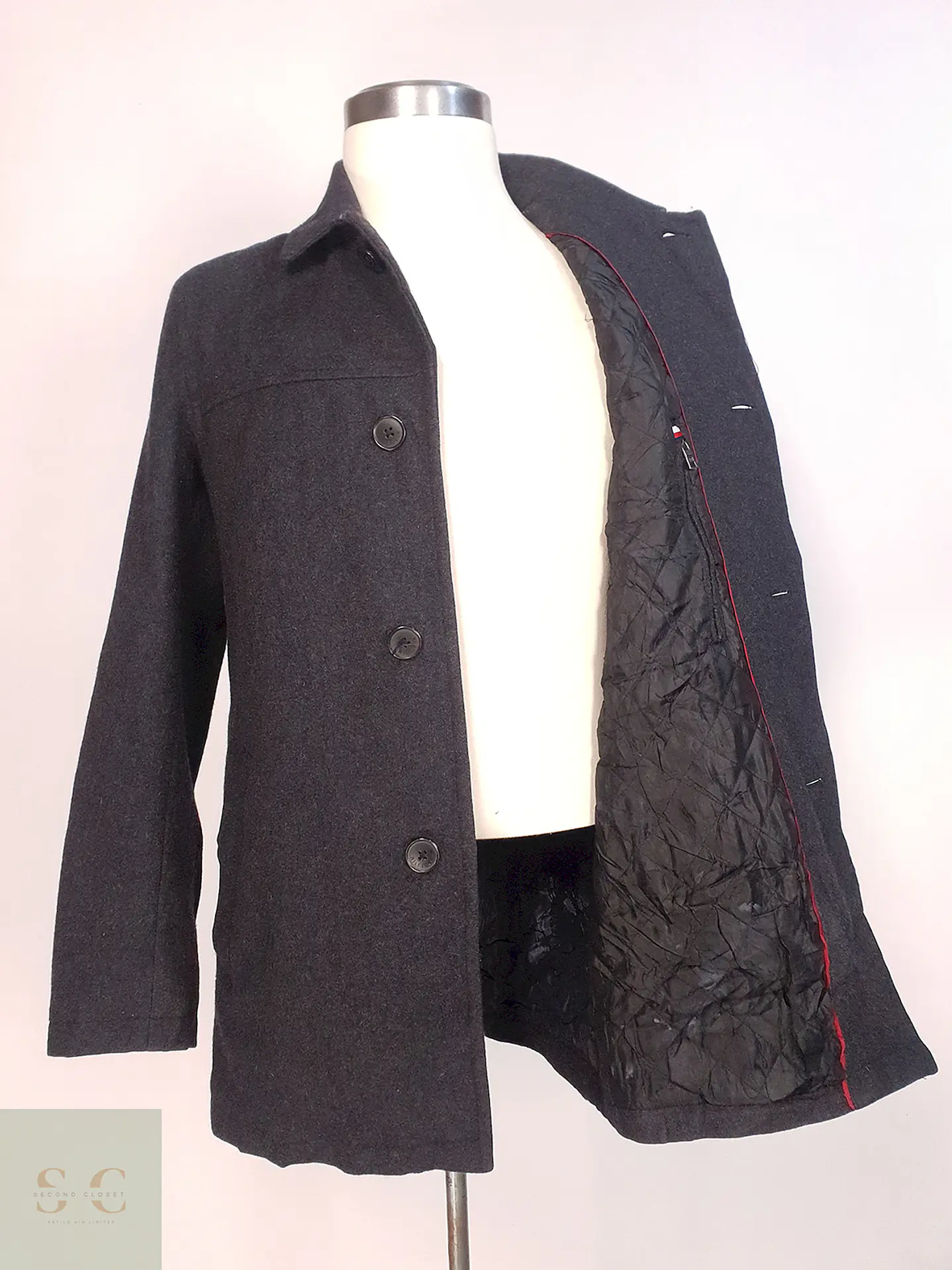 Abrigo Tommy Hilfiger Plomo - Lana Talla SM 9