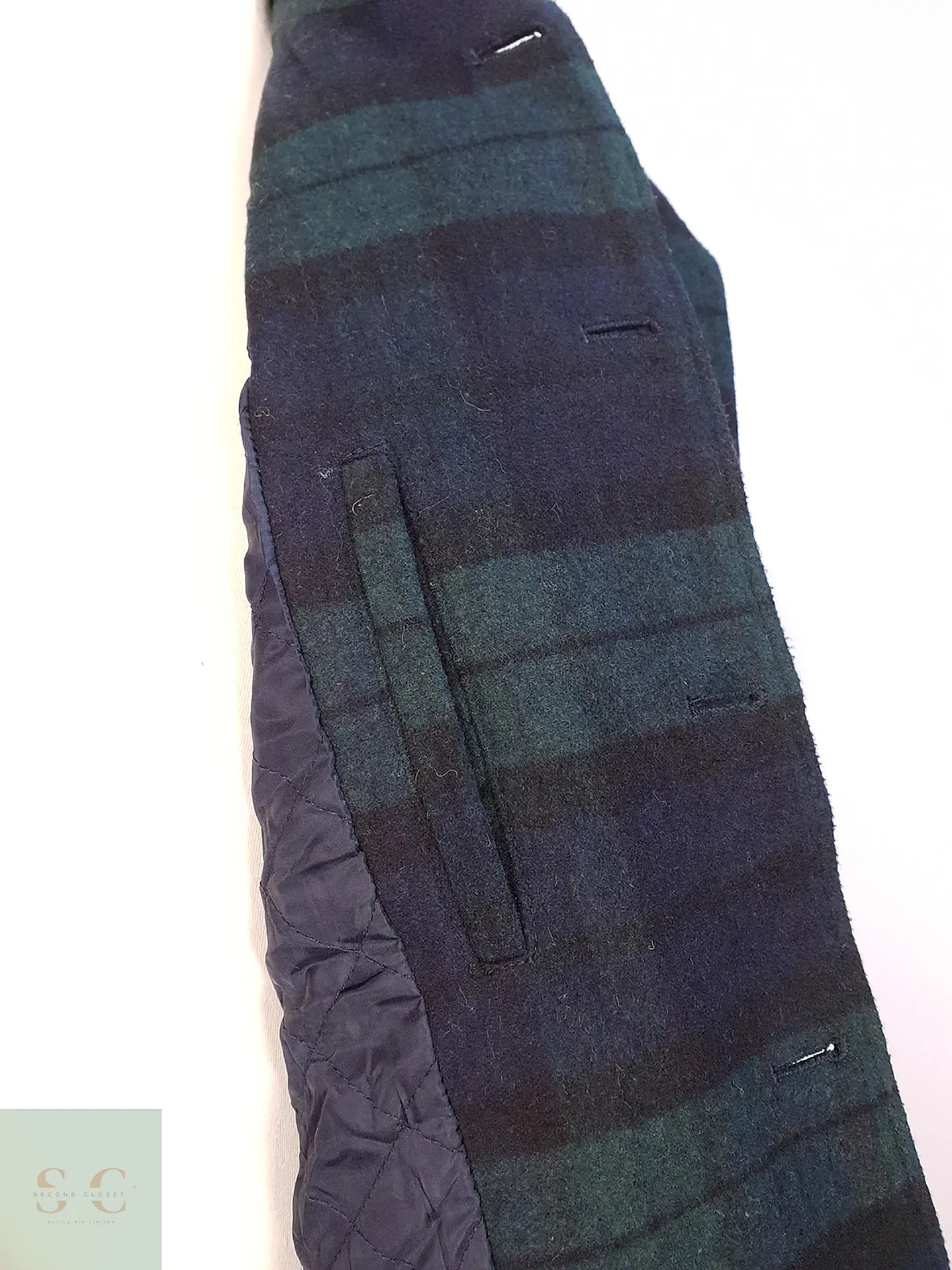Abrigo Japonés GU Cuadrillé Verde azul Lana Talla S 10