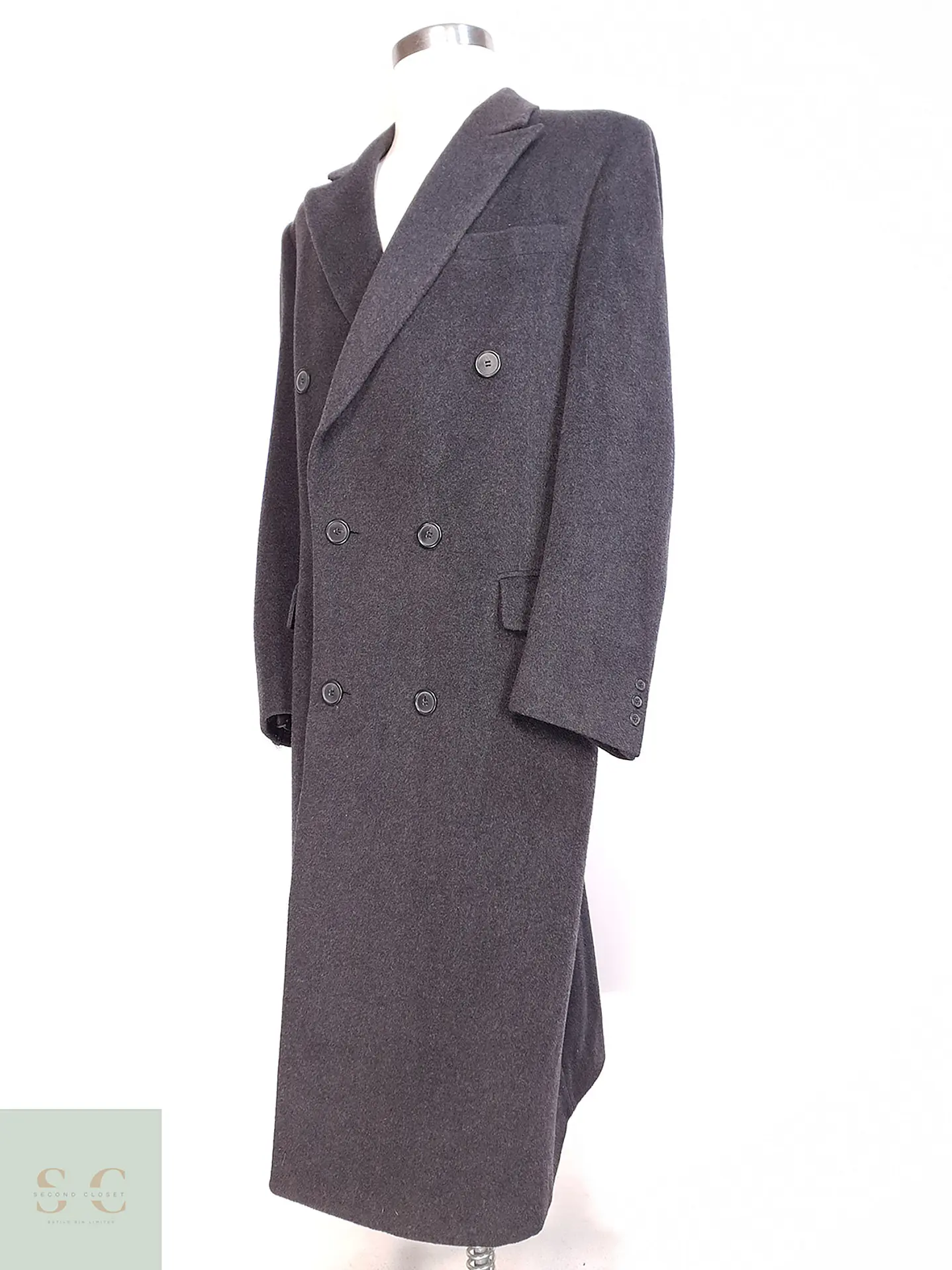 Abrigo Largo Cruzado Plomo Lana Cashmere Talla L 10