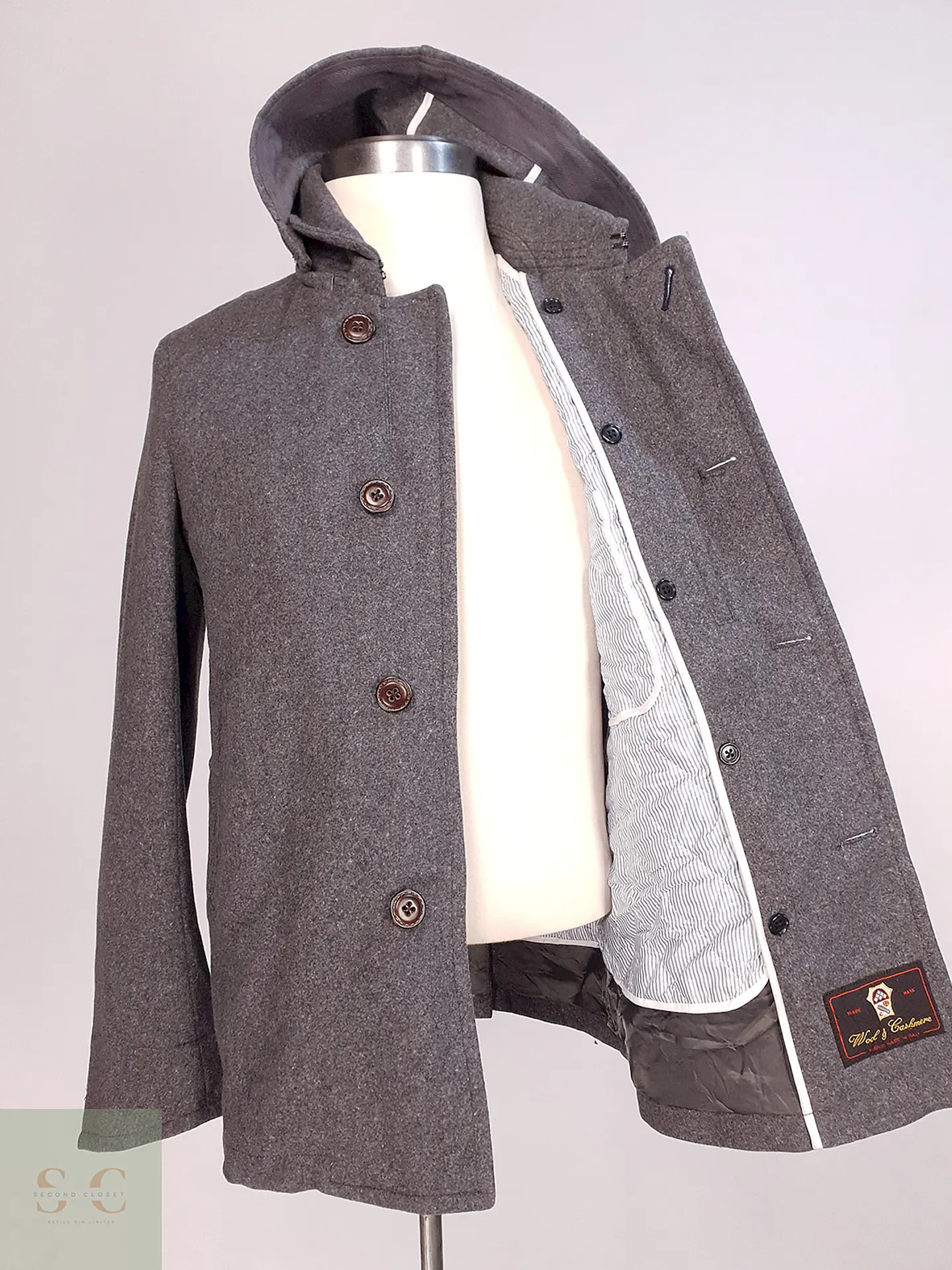 Abrigo Corto Gris Lana Cashmere Mens Melrose con Chaleco Talla SM 10