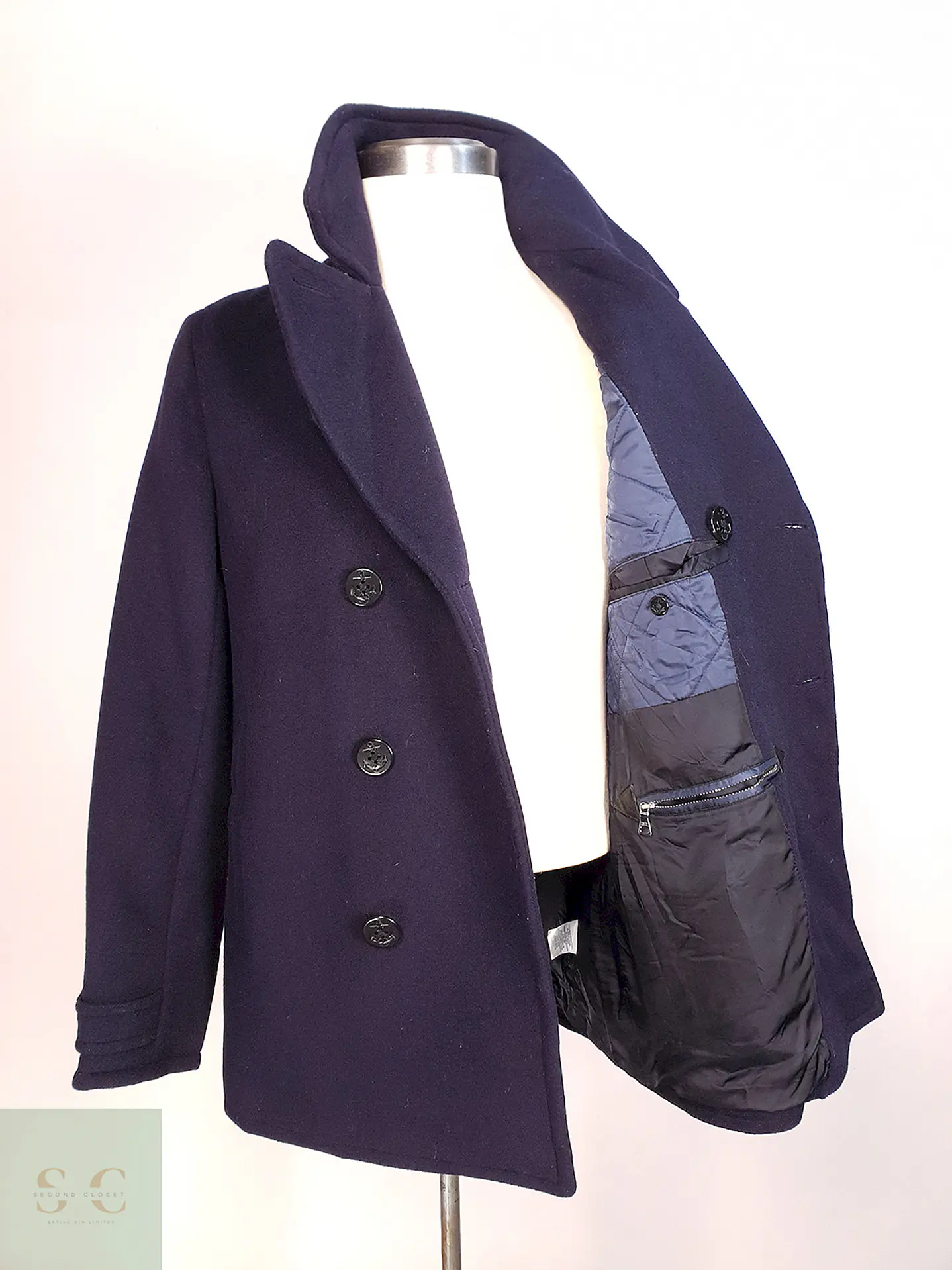 Abrigo Marinero Azul Lands' End Lana Talla SM 10