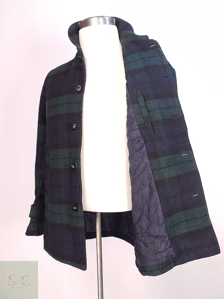 Abrigo Japonés GU Cuadrillé Verde azul Lana Talla S 9