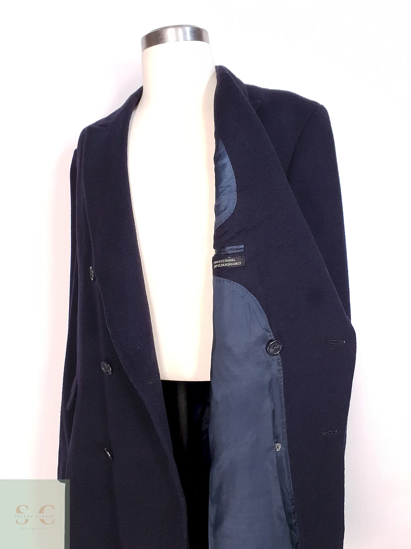 Abrigo Cruzado Largo Azul James Whitehead Lana Cashmere Talla XL 11