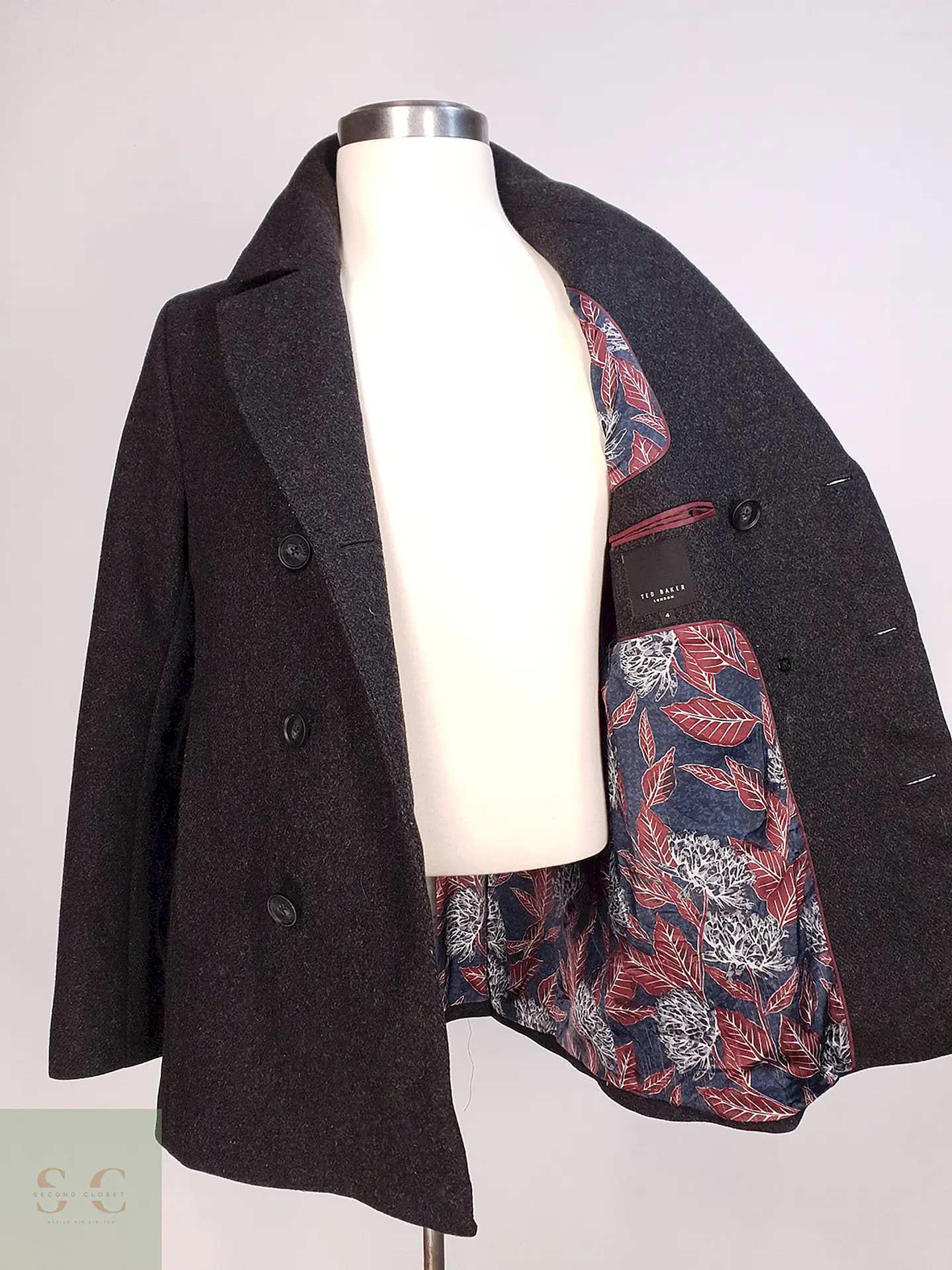Abrigo Marinero Plomo Ted Baker - Lana Talla SM 10