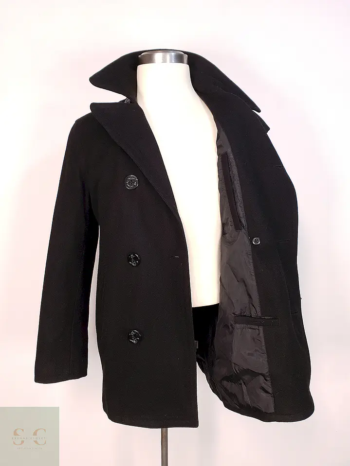 Abrigo Marinero Negro Old Navy Lana Virgen Talla L 10