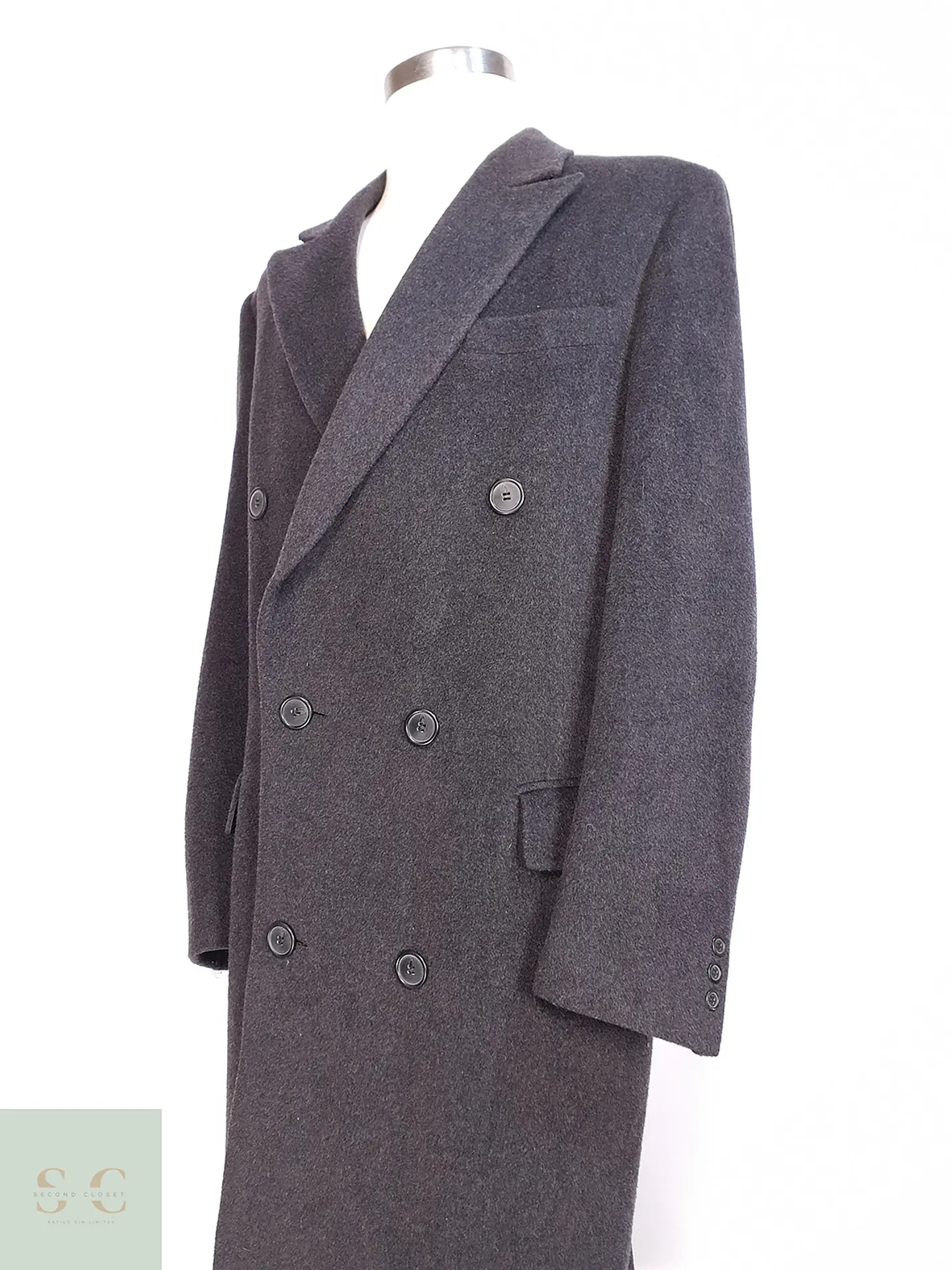 Abrigo Largo Cruzado Plomo Lana Cashmere Talla L 11