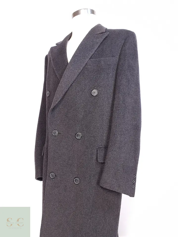 Abrigo Largo Cruzado Plomo Lana Cashmere Talla L 11