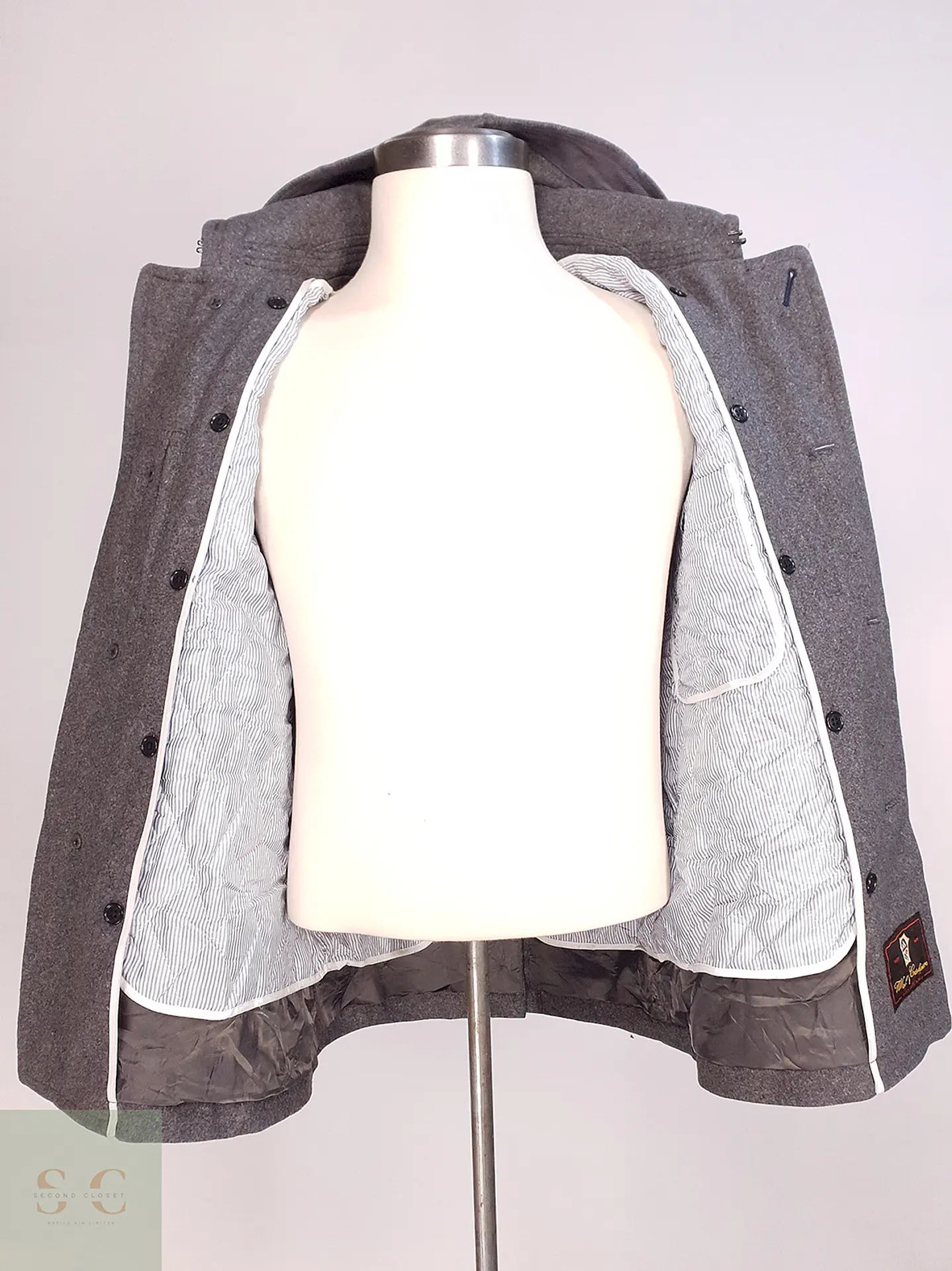 Abrigo Corto Gris Lana Cashmere Mens Melrose con Chaleco Talla SM 11