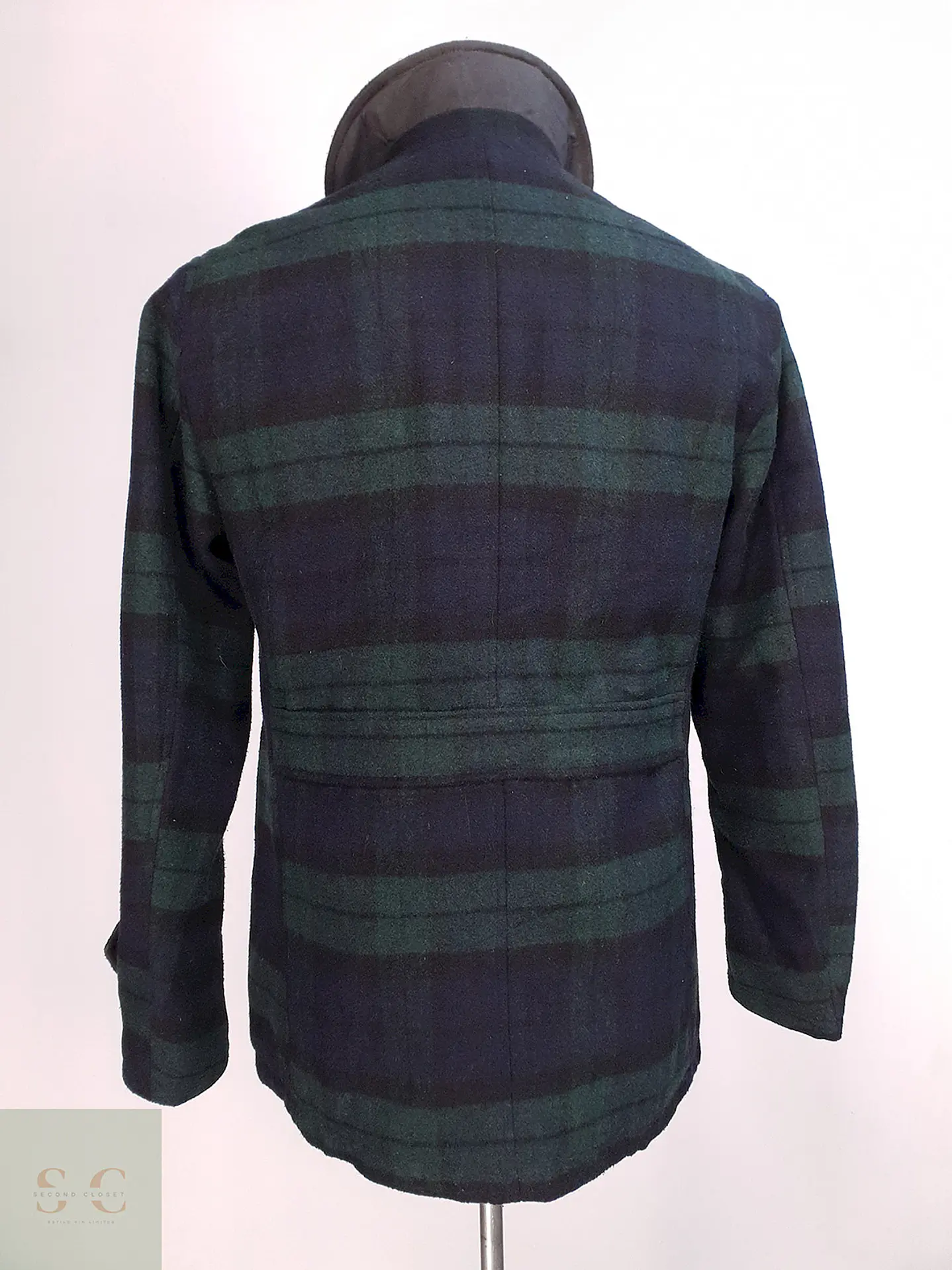 Abrigo Japonés GU Cuadrillé Verde azul Lana Talla S 11