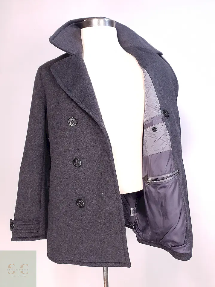 Abrigo Marinero Plomo Lands' End Lana gruesa Talla SM 10