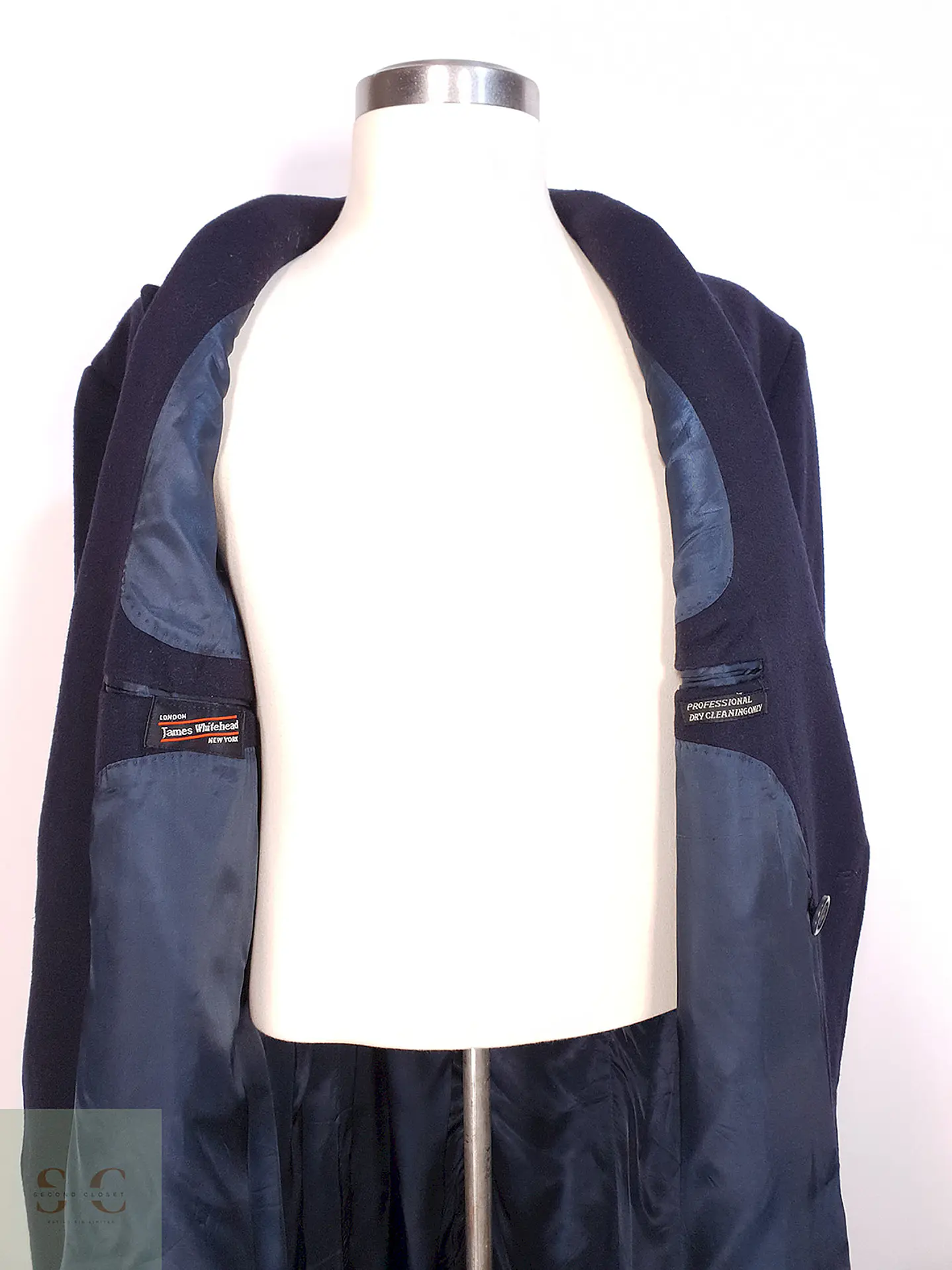 Abrigo Cruzado Largo Azul James Whitehead Lana Cashmere Talla XL 12