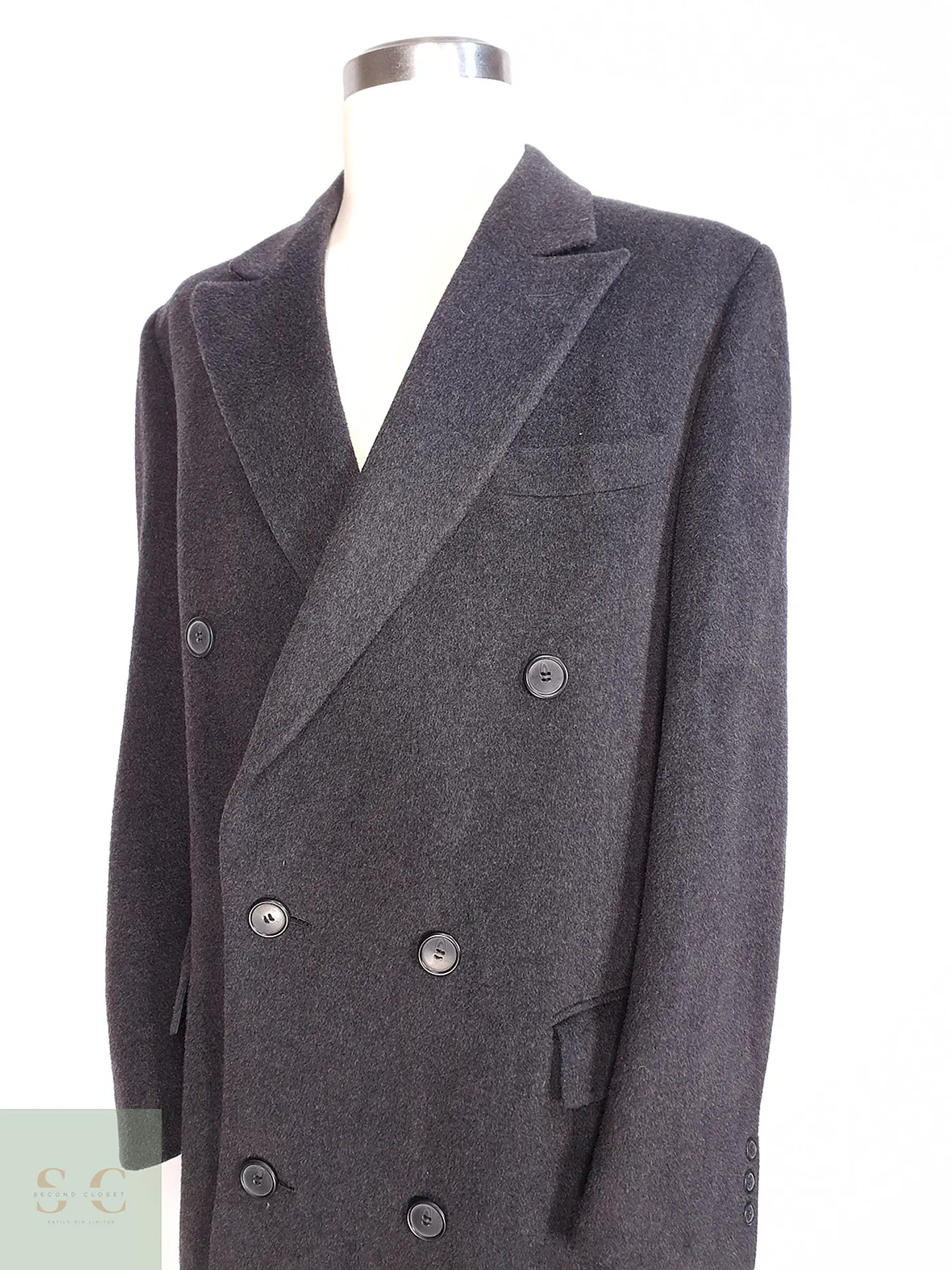 Abrigo Largo Cruzado Plomo Lana Cashmere Talla L 12