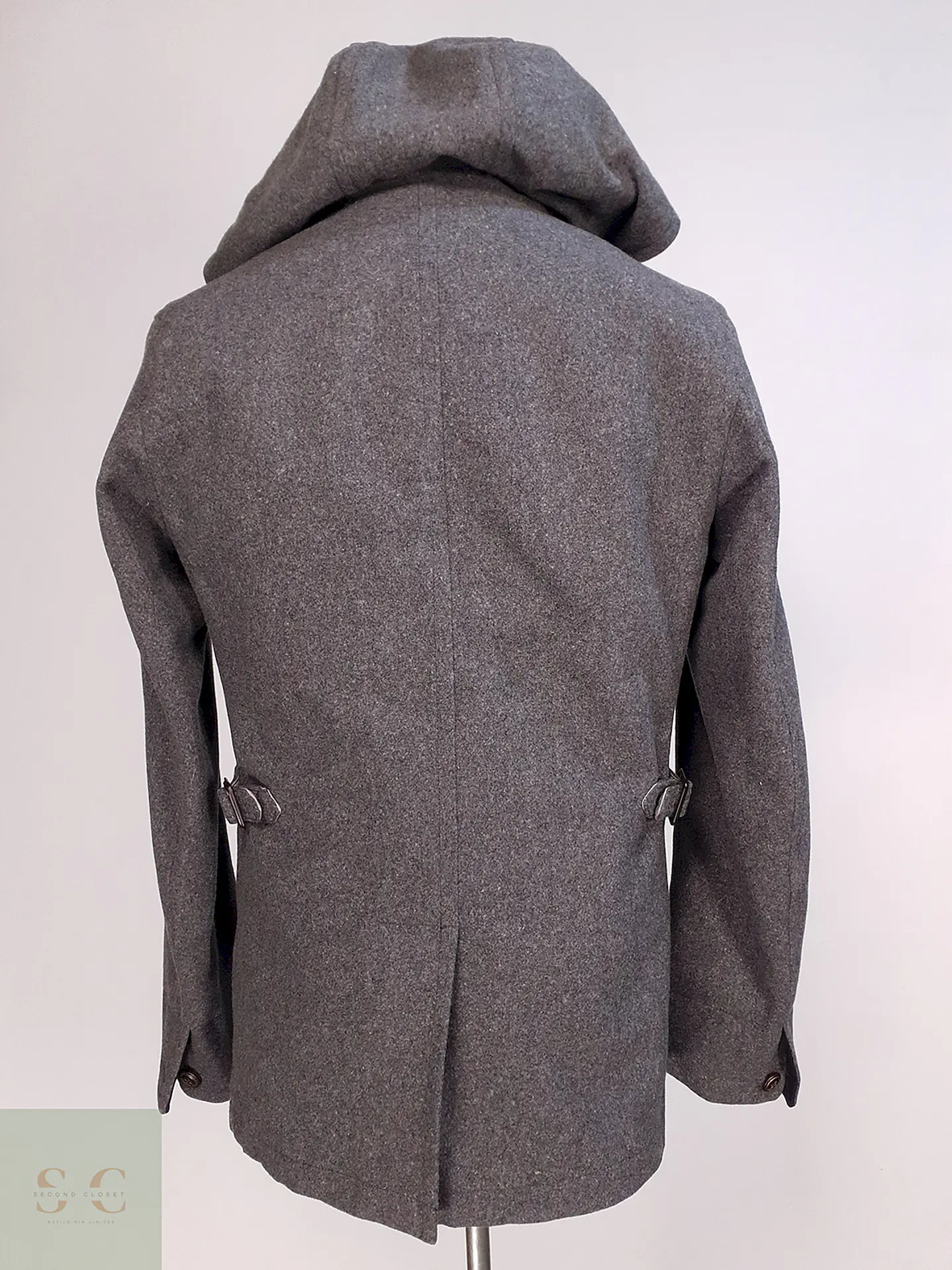 Abrigo Corto Gris Lana Cashmere Mens Melrose con Chaleco Talla SM 12