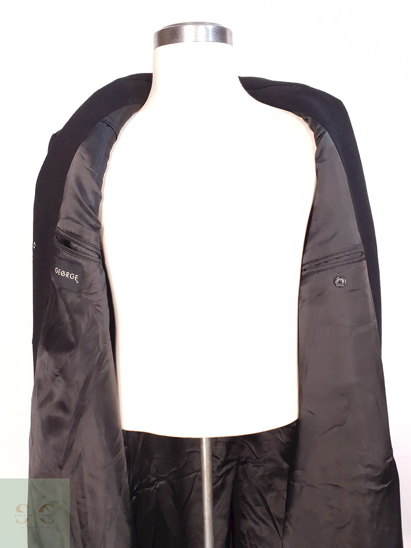 Abrigo Largo Negro Lana George Talla XL 13