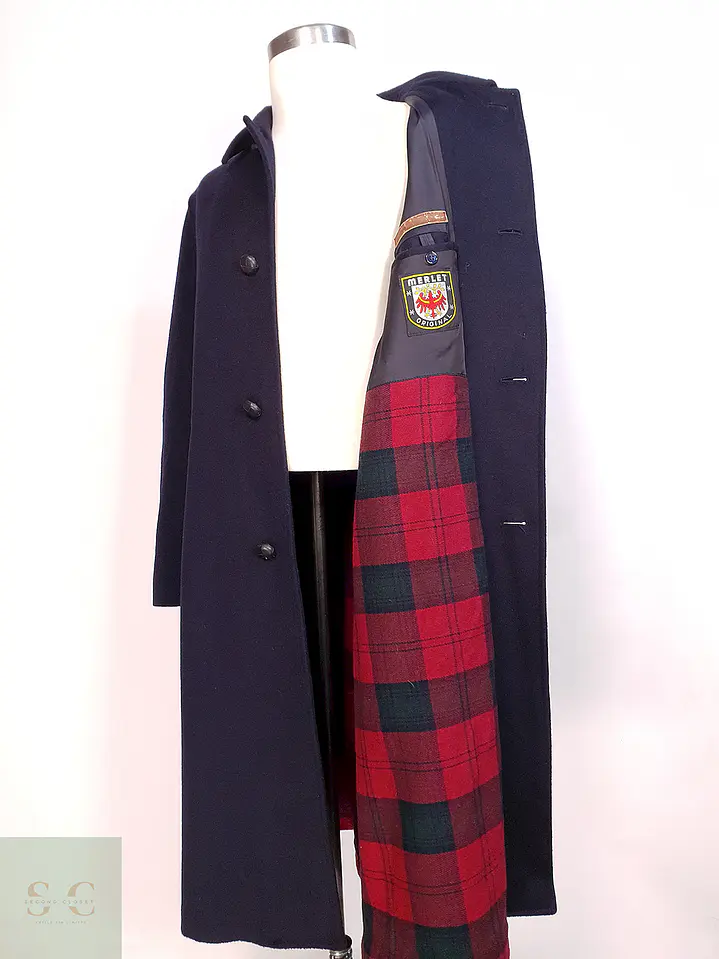 Abrigo Largo Azul Marino Merlet Original Lana y Lana de Cordero Talla LXL 12