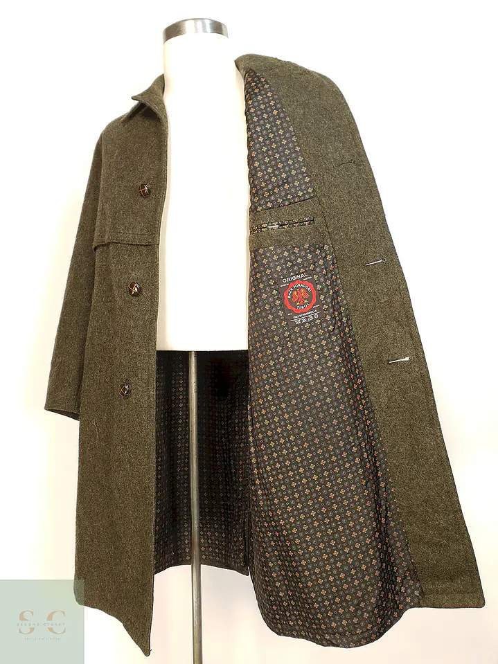 Abrigo Largo Loden Verde Baur Tirol 100% Lana Virgen Talla L 15