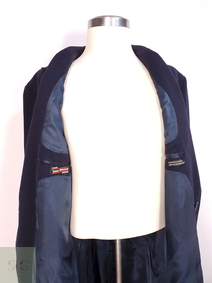 Abrigo Cruzado Largo Azul James Whitehead Lana Cashmere Talla XL 14