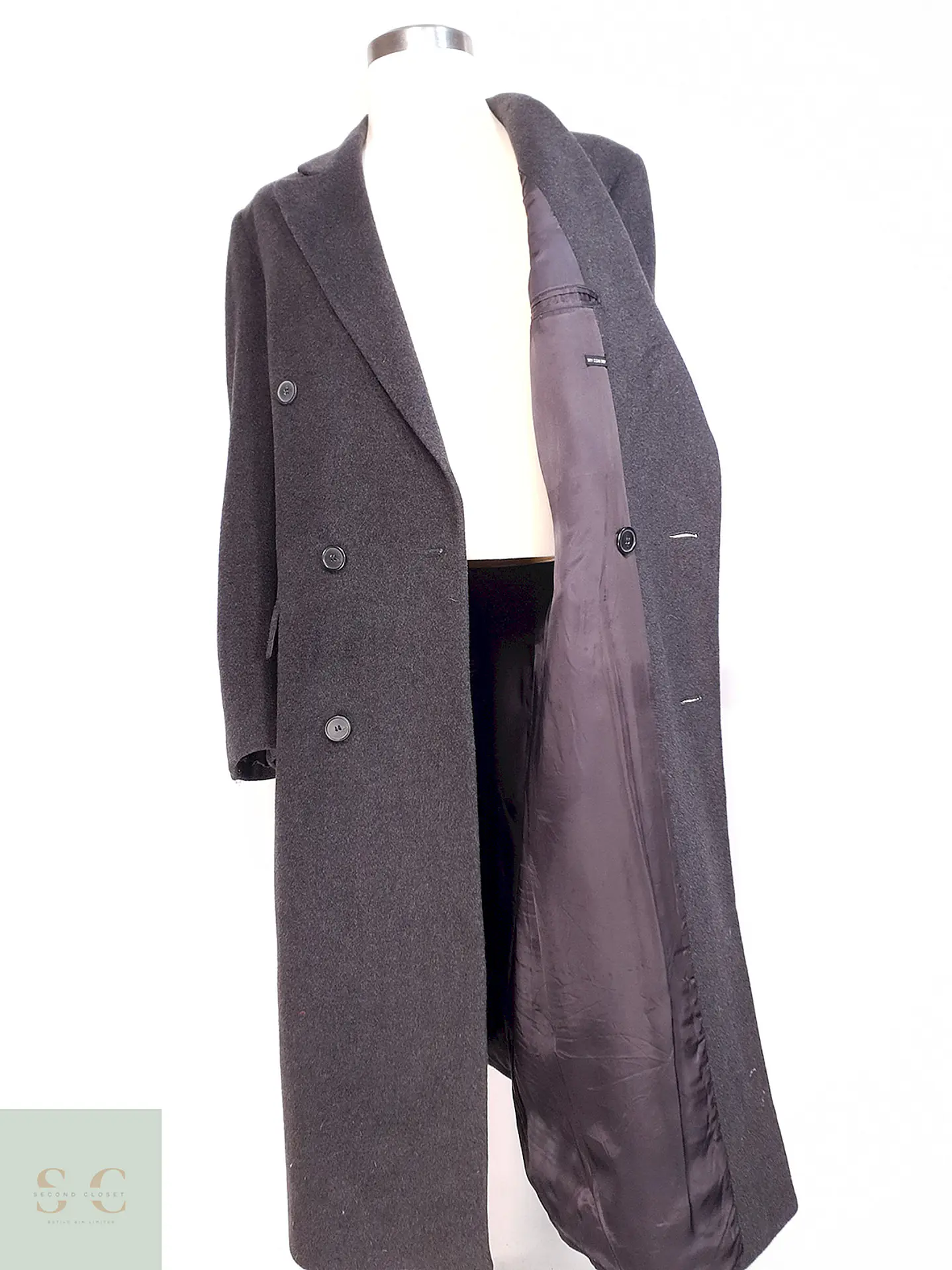 Abrigo Largo Cruzado Plomo Lana Cashmere Talla L 14