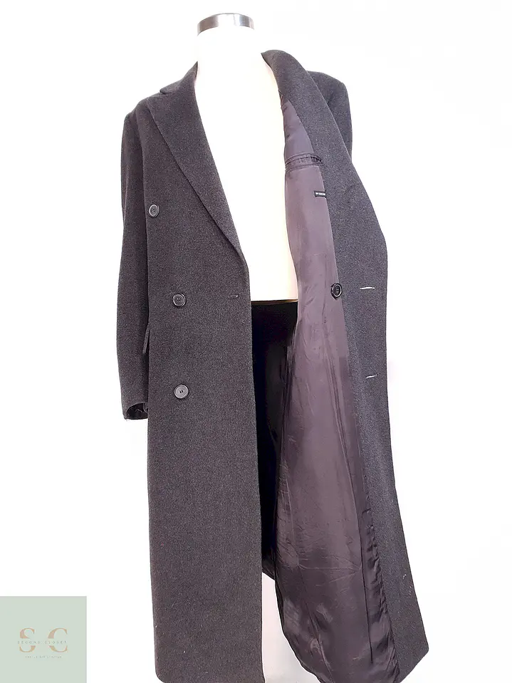 Abrigo Largo Cruzado Plomo Lana Cashmere Talla L 14