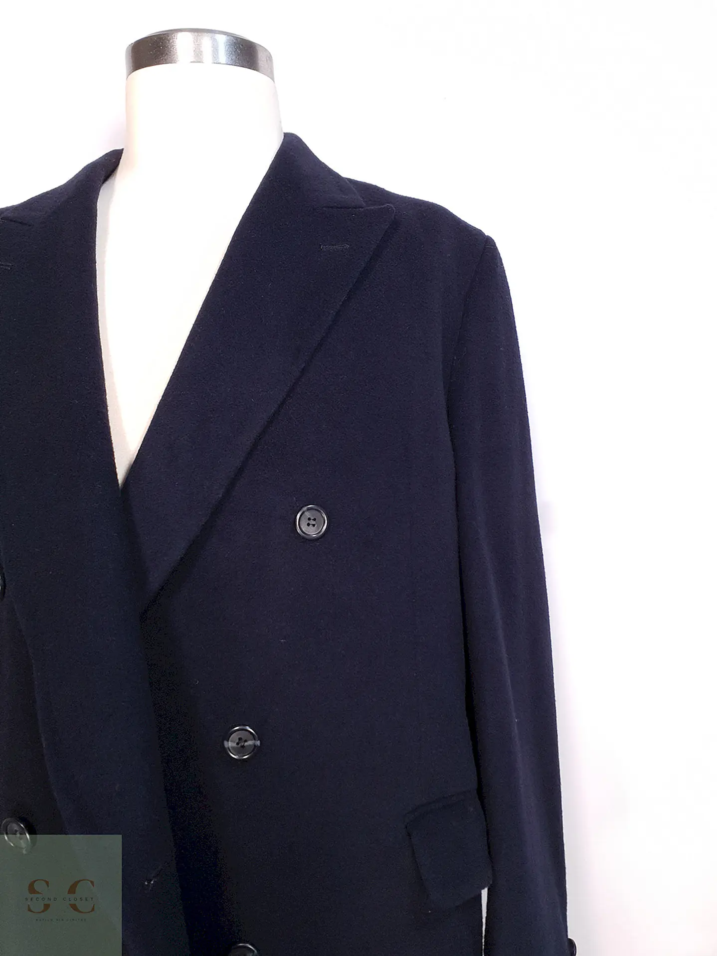Abrigo Cruzado Largo Azul James Whitehead Lana Cashmere Talla XL 15