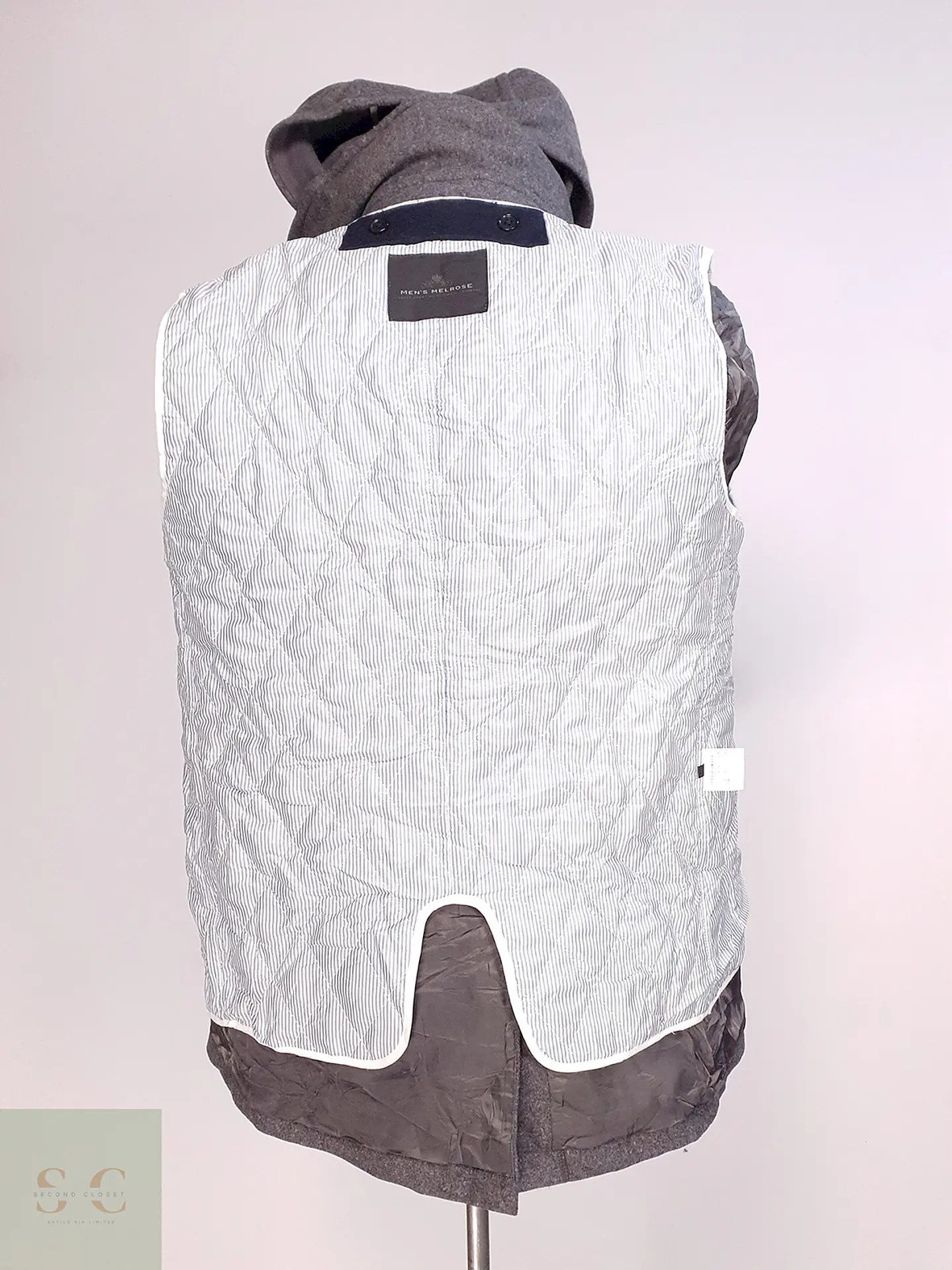 Abrigo Corto Gris Lana Cashmere Mens Melrose con Chaleco Talla SM 15