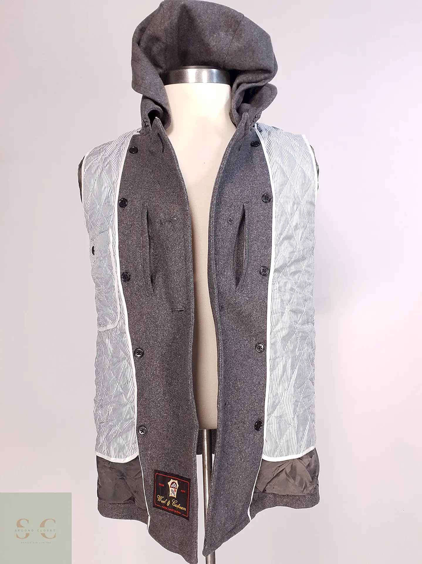 Abrigo Corto Gris Lana Cashmere Mens Melrose con Chaleco Talla SM 16