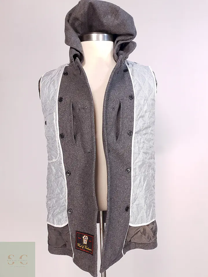 Abrigo Corto Gris Lana Cashmere Mens Melrose con Chaleco Talla SM 16