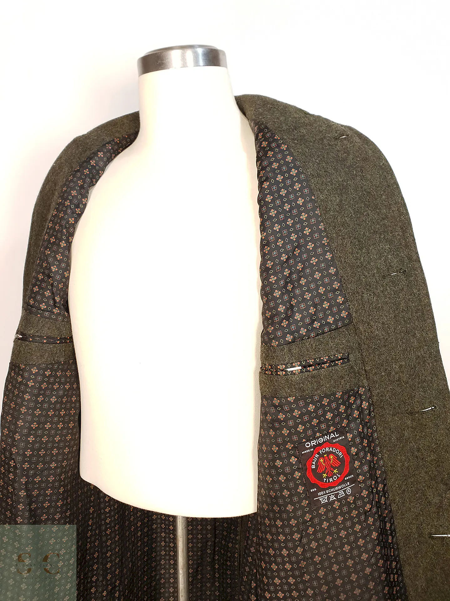 Abrigo Largo Loden Verde Baur Tirol 100% Lana Virgen Talla L 21
