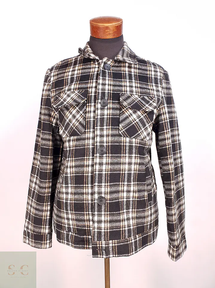 Chaqueta Leñadora KWN Cuadros Negro, Blanco y Beige – Talla SM 1