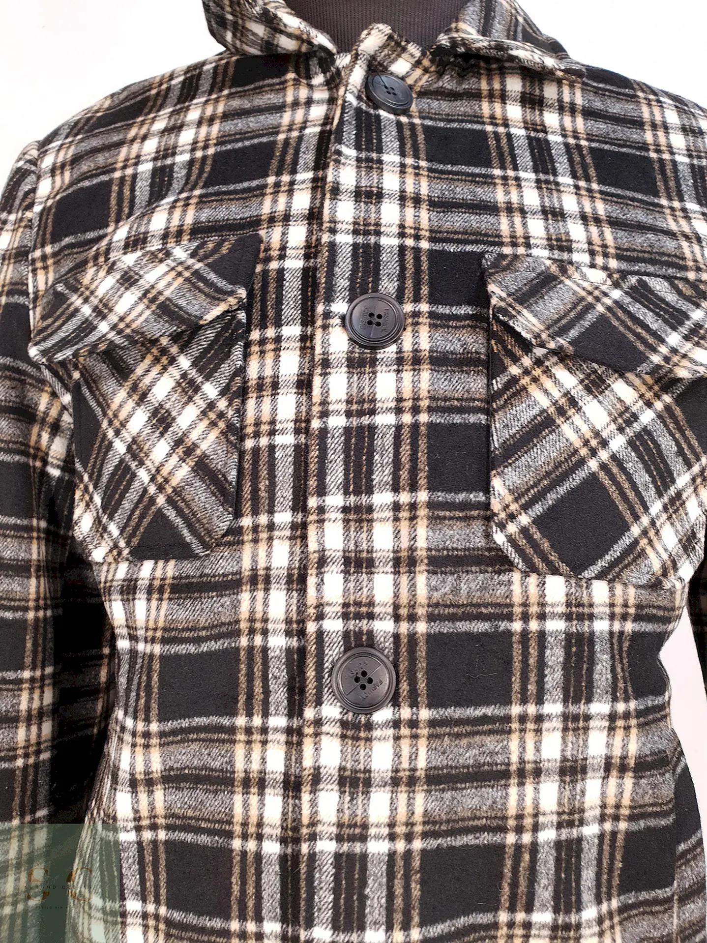 Chaqueta Leñadora KWN Cuadros Negro, Blanco y Beige – Talla SM 3