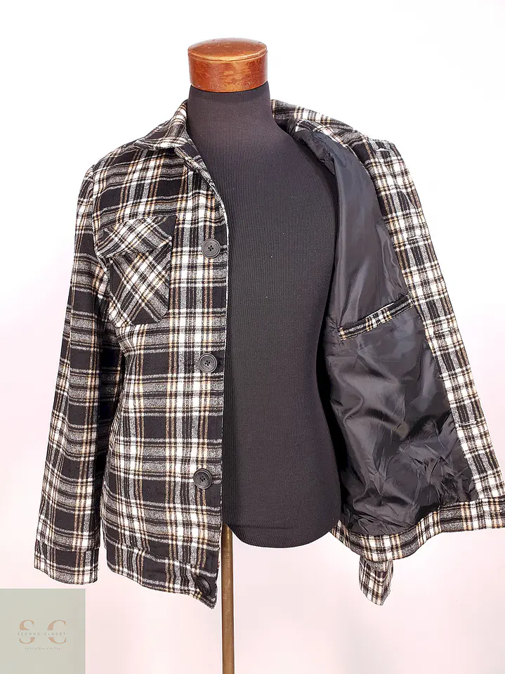 Chaqueta Leñadora KWN Cuadros Negro, Blanco y Beige – Talla SM 7