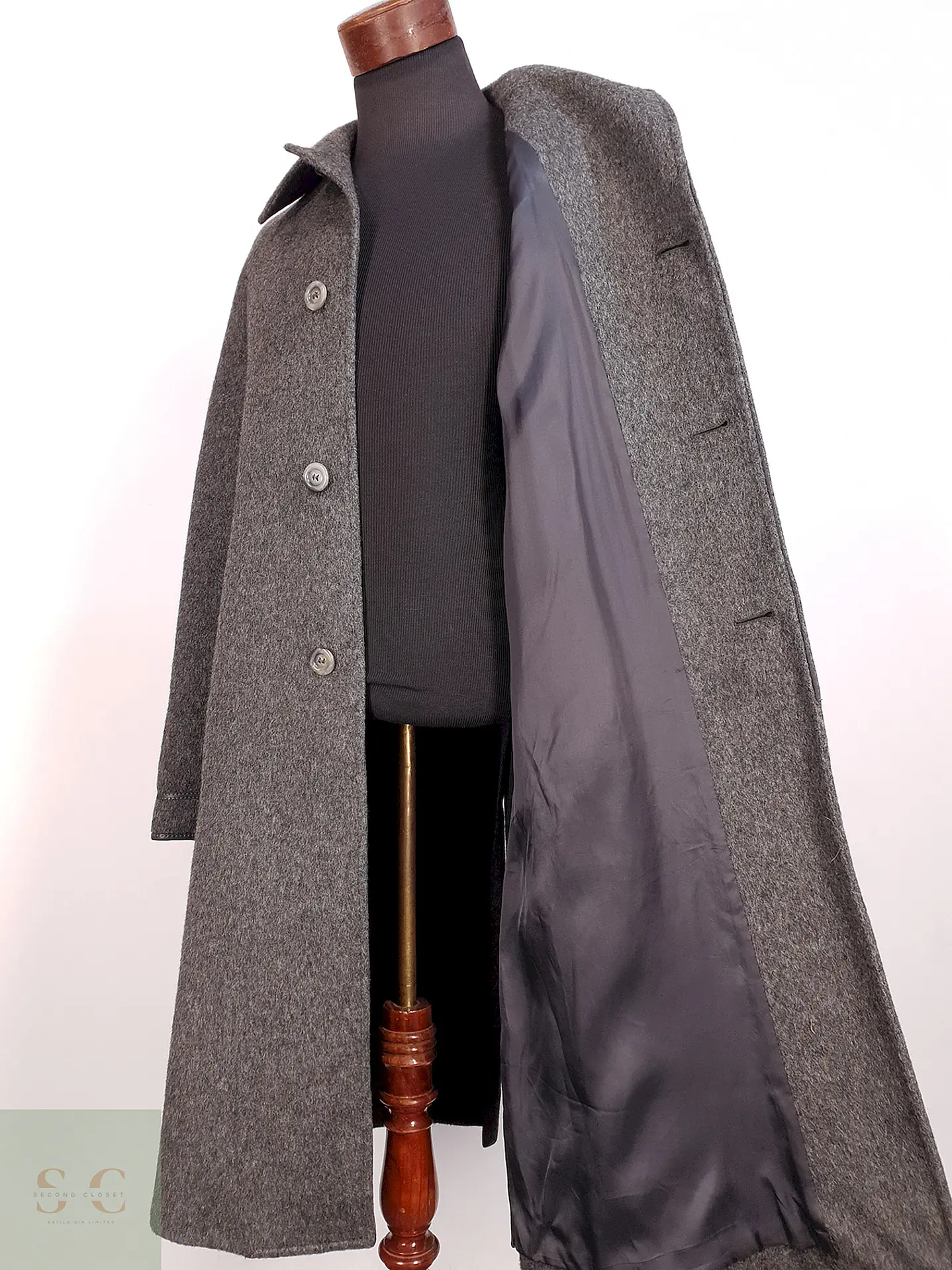 Abrigo Largo Gris Sangiorgio Italiano Talla M 13