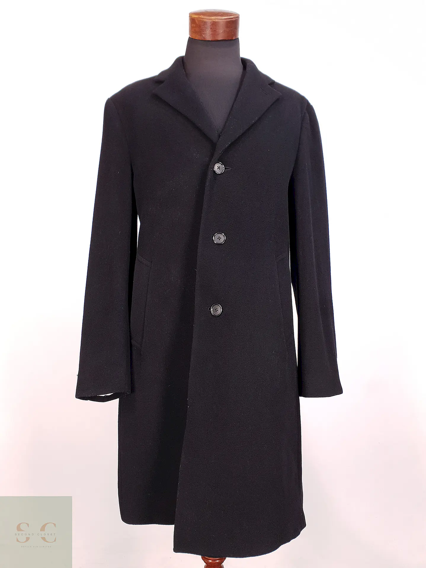 Abrigo Largo Negro Perry Ellis Lana y Cashmere Talla L 1