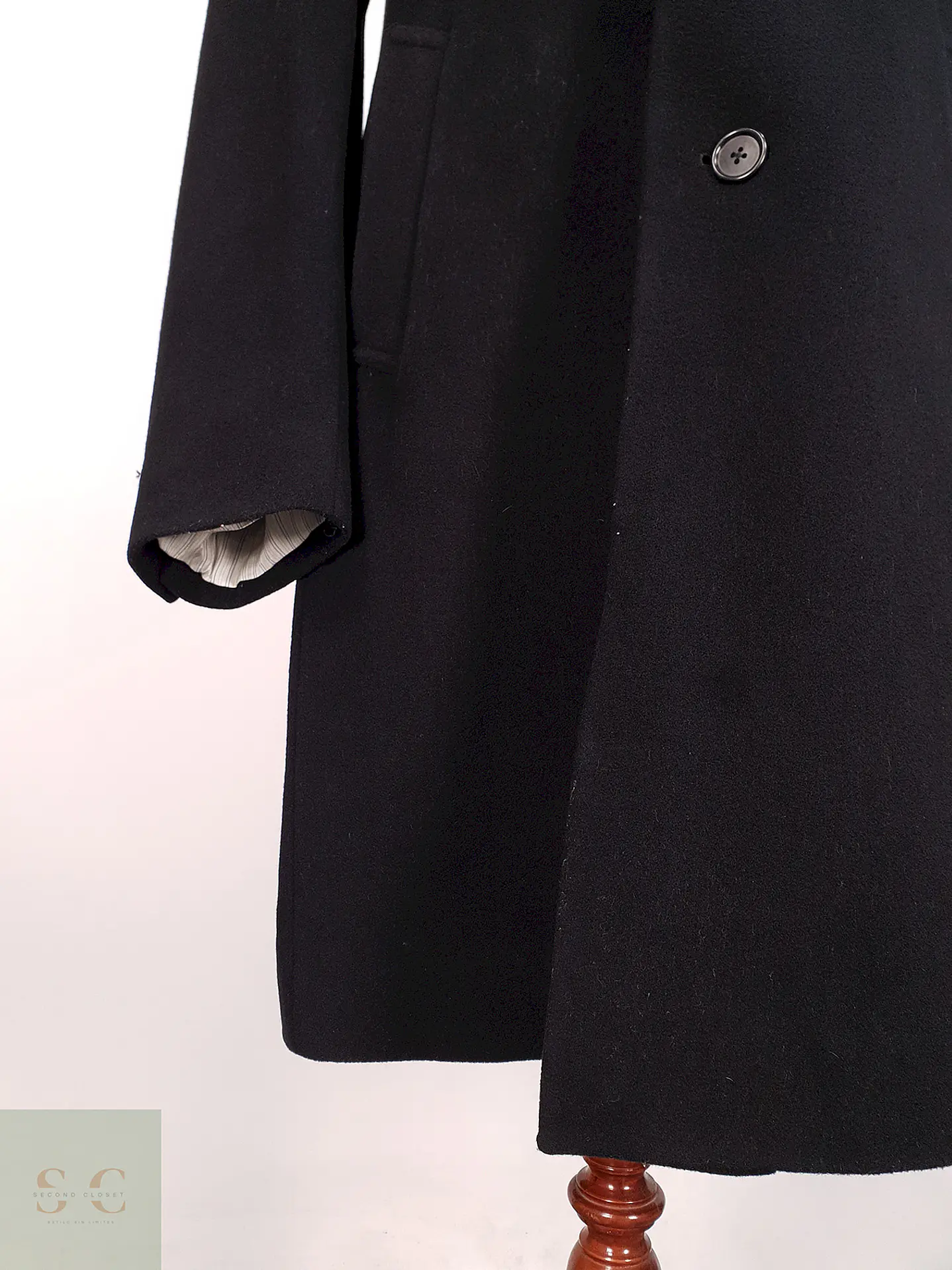 Abrigo Largo Negro Perry Ellis Lana y Cashmere Talla L 7