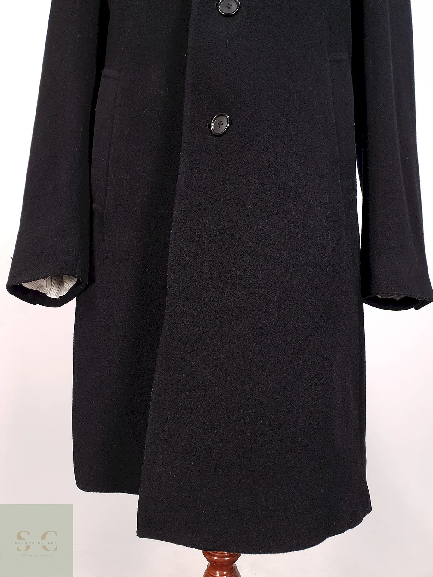 Abrigo Largo Negro Perry Ellis Lana y Cashmere Talla L 6