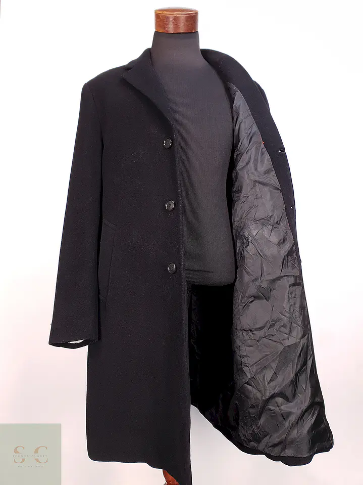 Abrigo Largo Negro Perry Ellis Lana y Cashmere Talla L 8