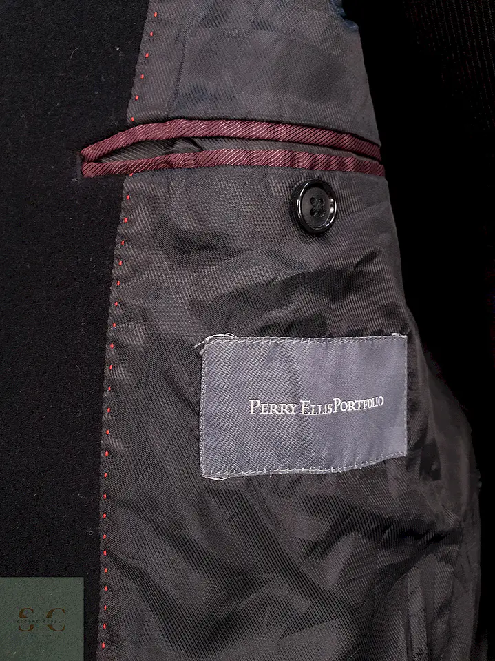 Abrigo Largo Negro Perry Ellis Lana y Cashmere Talla L 10