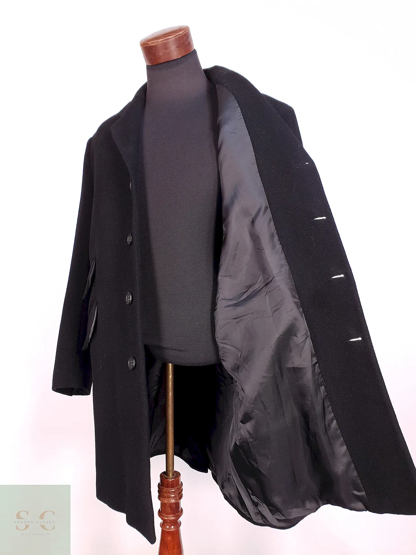 Abrigo Negro Italiano Lana Talla XL 11
